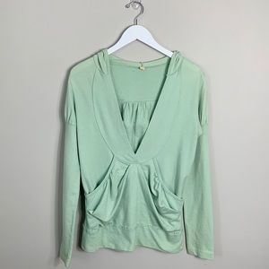 Anthropologie Deep V Hooded Sweatshirt Mint